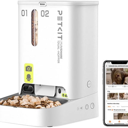 PETKIT Automatic Cat Feeder 2 Bowls with Camera, Automatic Cat Feeder, 5 L Cat Feeder, Automatic Feeder for Cats and Dogs, AI Function, 1-10 Meals per Day, 1-30 Servings