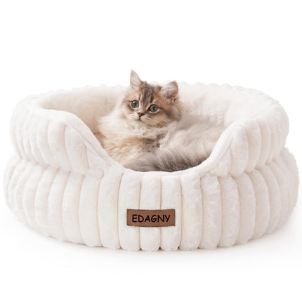 EDAGNY Stilvolle Hundebett Katzenbetten für Katzen, Weiches Rundes Hundebett für Kleine und Mittelgroße Hunde, Beruhigend Waschbares Haustierbett (Kamel, M)