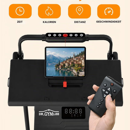 Laufband Walking Pad 6 in 1 mit Steigung 3–15% und verstellbarem Griff, Schreibtisch, 1–12 km/h, 8-Punkt-Dämpfung, LED-Display, Fernbedienung, max. 130 kg