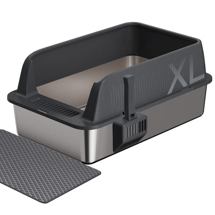 Gimars XL Metal Cat Litter Tray, Large Cat Litter Tray Stainless Steel 35L with Shovel & Mat, Robust Metal Cat Litter Tray, Stainless Steel Cat Litter Tray for Large and Medium Cats