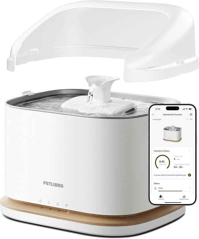 PETLIBRO Wireless Cat Fountain with Splash Guard, Dockstream 2 Drinking Fountain Cat with App Control, 3L/101oz, Stainless Steel Bowl, Prevents Water Splash, for Cats Indoor