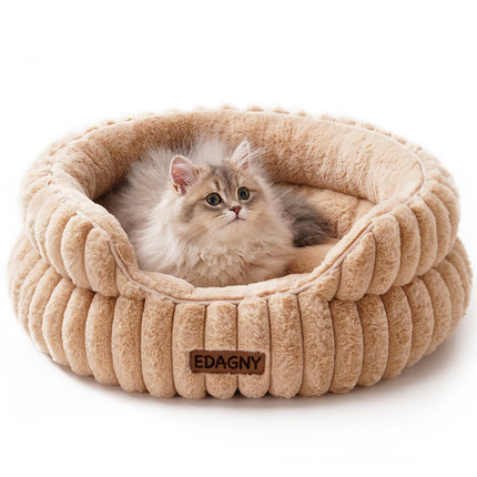 EDAGNY Stilvolle Hundebett Katzenbetten für Katzen, Weiches Rundes Hundebett für Kleine und Mittelgroße Hunde, Beruhigend Waschbares Haustierbett (Kamel, M)