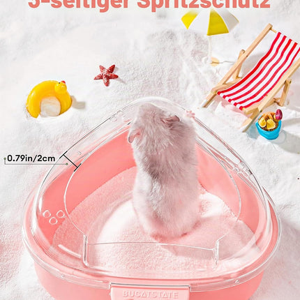 BUCATSTATE Hamster Sand Bathroom, Hamster Sand Bath Sandpit Toilet with Shovel Sand Dry Bath Container for Chinchilla, Golden Bears, Gerbil (STABERPINK-L)