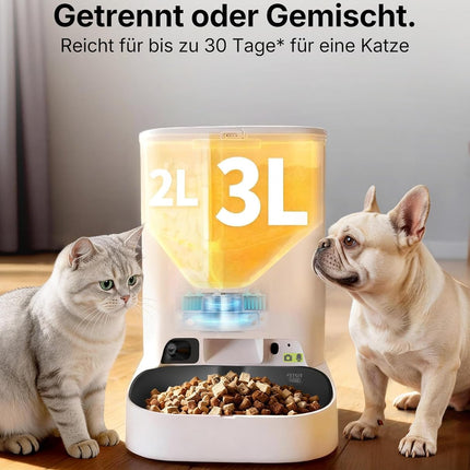 PETKIT YumShare Dual-Hopper 2 Automatic Cat Feeder, 2 Bowls with Camera, Face Detection for Multiple Cats, 5L Cat Feeder, Automatic Feeder for Dogs, AI Function, 2.4 & 5G Wi-Fi