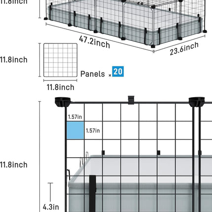 BUCATSTATE Guinea Pig Cage with Waterproof Mat, 20 Panels Playpen for Small Animal Enclosure with 2 Doors, C&C Enclosure for Hedgehogs, Puppies, Kittens, Chickens (120 x 60 x 30 cm)
