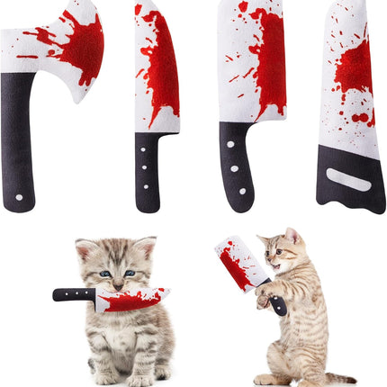 Potaroma Katzenspielzeug Set, 4 Stück Horror Messerförmige Katzenminze Kissen, Knisterspielzeug für Katzenbeschäftigung, Interaktiv für Alle Katzenrassen, 16,5 cm