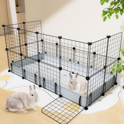 BUCATSTATE Guinea Pig Cage with Waterproof Mat, 20 Panels Playpen for Small Animal Enclosure with 2 Doors, C&C Enclosure for Hedgehogs, Puppies, Kittens, Chickens (120 x 60 x 30 cm)