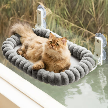 EDAGNY Katzen Fensterliege Hängematte Weich mit Abnehmbarem Wendebezug - Katzen Hängematte Fenster mit Stabiles Stahlgestell Halt bis 18kg, Creme M