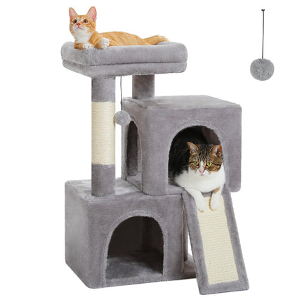 PETEPELA Katzenbaum Kratzbaum Kratzbäume Katzenmöbel mit Sisal-Seil Plüsch Liege höhlen Spielhaus Spielzeug für Katzen Grau