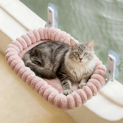 EDAGNY Katzen Fensterliege Hängematte Weich mit Abnehmbarem Wendebezug - Katzen Hängematte Fenster mit Stabiles Stahlgestell Halt bis 18kg, Creme M