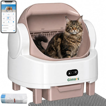 Gimars Selbstreinigende Katzentoilette mit offenem Design, Automatisches Katzenklo für mehrere Katzen & Senioren, App-Steuerung mit Sicherheitssensoren, Geruchsarm, inkl. Müllbeutel & Streumatte