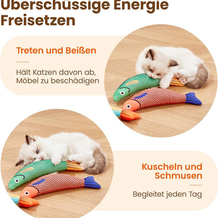 Potaroma Katzenspielzeug Set, 3er Fisch Kicker mit Katzenminze & Knistergeräusch, Weiches Interaktives Spielzeug für Katzen, Selbstbeschäftigung & Intelligenztraining für Alle Rassen