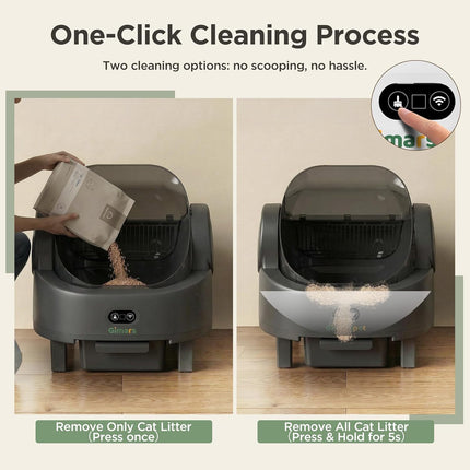 Gimars Self-cleaning cat litter box with open design, automatic cat litter box for multiple cats and seniors, app control with safety sensors, low odour, includes bin bag and litter mat