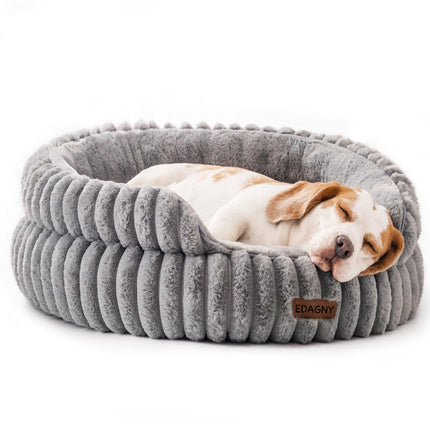 EDAGNY Stilvolle Hundebett Katzenbetten für Katzen, Weiches Rundes Hundebett für Kleine und Mittelgroße Hunde, Beruhigend Waschbares Haustierbett (Creme, M)