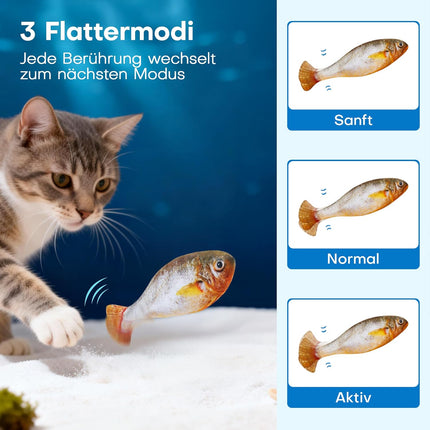 Potaroma Katzenspielzeug, interaktives elektrisches flatterndes Fisch-Spielzeug 3er-Set, wiederaufladbar mit Katzenminze & 3 Flattermodi, 18 cm, Stabiler Plüsch, automatische Bewegungsaktivierung