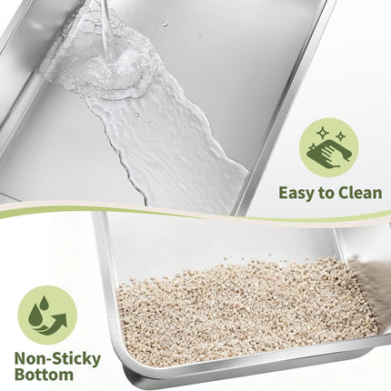 Gimars XXL Heavy Duty Stainless Steel Cat Litter Tray 58 x 38 x 26 cm - 35 L Large Cat Litter Tray with High Side Wall & Side Opening, Robust, Odourless & Easy to Clean for Large Cats & Multi-Cat Household