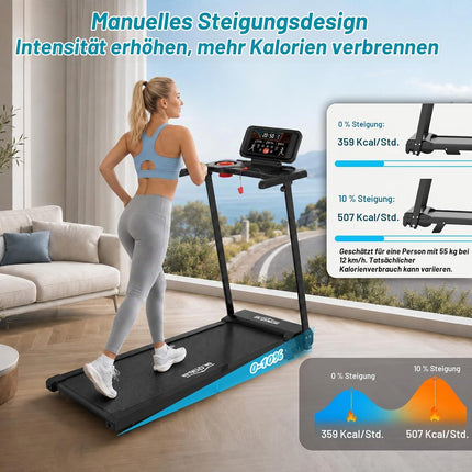 1-12km/h Folding Treadmill with 0%-10% Incline, 6 in 1, Quiet Treadmill for Home and Office, Adjustable LED Display 95°-105°, Running Surface 105×42cm, Load Capacity 136kg