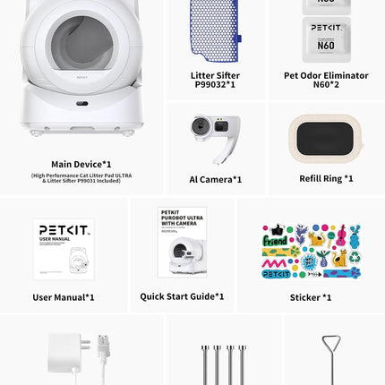 PETKIT Purobot Ultra Self-Cleaning Cat Litter Tray, Self-Cleaning with 1080P HD Camera, Intelligent Cleaning, Capacity 70 L, Health Monitoring AI, Ultra Quiet and Safe