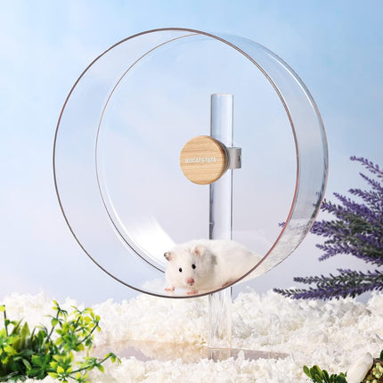 BUCATSTATE Exercise Wheel Hamster, 32 cm Acrylic Hamster Wheel Quiet with Adjustable Base Hamster Toy for Hedgehogs, Chinchillas, Roborowski Dwarf Hamsters, Gold Hamsters, Gerbil (Clear)