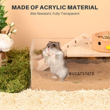 BUCATSTATE Sand Bath Container for Hamster with Ladder - Acrylic Shower and Dig Room Cat Litter Tray for Mice, Lemmings, Gerbils, Small Animals (Rectangular)
