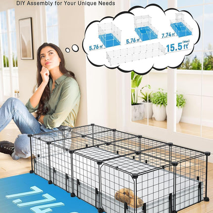 BUCATSTATE Guinea Pig Cage with Waterproof Mat, 20 Panels Playpen for Small Animal Enclosure with 2 Doors, C&C Enclosure for Hedgehogs, Puppies, Kittens, Chickens (120 x 60 x 30 cm)