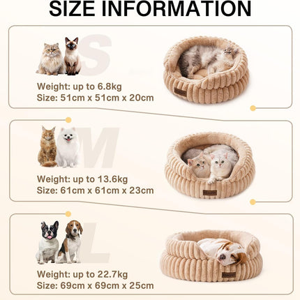 EDAGNY Stilvolle Hundebett Katzenbetten für Katzen, Weiches Rundes Hundebett für Kleine und Mittelgroße Hunde, Beruhigend Waschbares Haustierbett (Kamel, M)