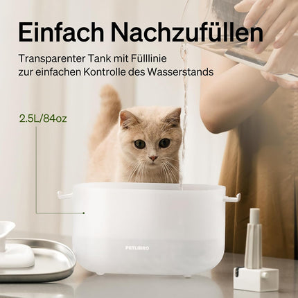 PETLIBRO Cat Fountain, Drinking Fountain for Cats with Wireless Pump, 2.5 L Dockstream Cat Fountain, Stainless Steel, 23 dB Ultra Quite, 2 Drinking Modes, Easy Cleaning, BPA-Free Cat Drinking Fountain