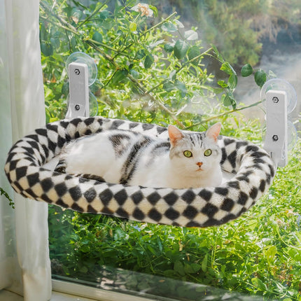 EDAGNY Katzen Hängematte Fenster Großes mit Waschbar Dickem Bezug - Faltbare Hängematte Katze Fenster Stabil für Katzen Robust hält 18kg (Schachbrett, M)
