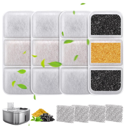 Gimars 16 Cat Fountain Filters, 8 Pieces Filters + 8 Pieces Foam Filter for W4-S1 Cat Drinking Fountain with Triple Filter System with Resin and Activated Carbon