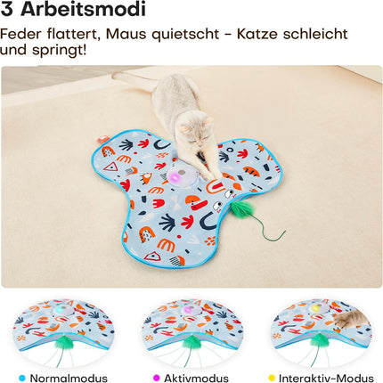 Potaroma Interaktives Katzenspielzeug mit Federautomatik - Wiederaufladbar, berührungsaktiviert mit Mausgeräuschen, ideales Bewegungsspielzeug für aktive Wohnungskatzen Blumenmuster-Abdeckung