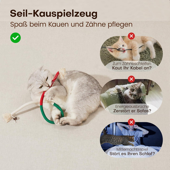 Potaroma Kauspielzeug für Katzen – 3er Set Kauseile für Kitten in der Zahnungsphase – Mit Nachfüllbarer Natürlicher Katzenminze – Interaktives Zahnreinigungsspielzeug für Katzen & Kätzchen