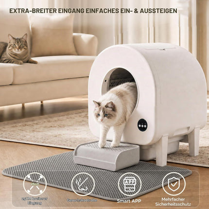 Gimars XXL 90L Self-Cleaning Cat Litter Tray with App Control, Automatic Cat Litter Tray with Mat, Bin Liners & Footboard, Triple Sensor and Odour Control for Kittens, Old & Multiple Cats
