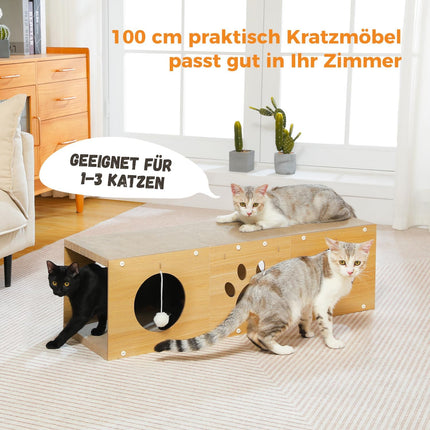 PETEPELA 100cm Kratzbrett Katzen,hochwertige Kratzpappe für Katzen, Kratz Katzen mit Spielball als Möbelschutz,Katzenzubehör beige