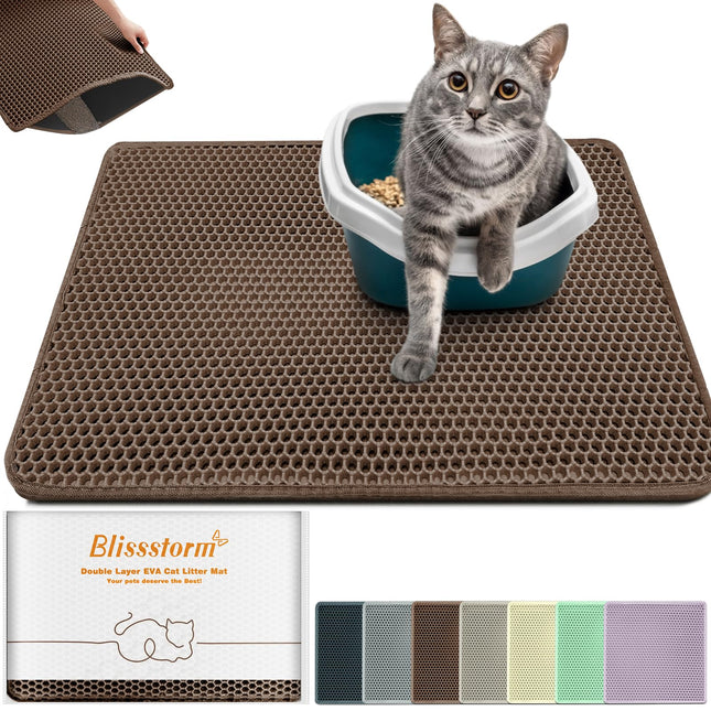 Katzenklo Matte 90X60cm, Doppelschicht EVA Katzenstreumatte wasserundurchlässig mit Anti-Rutsch Bienenwabenmuster Katzenmatte für Alle Katzen,Hellgrau 90X60cm