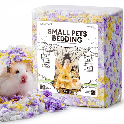 BUCATSTATE Hamster Litter, 15L, 99% Dust-Free Guinea Pig Paper, Bedding, Odour Control, Cosy Small Animal Bedding for Rabbits, Rats, Syrian Dwarf Hamsters, Gerbils