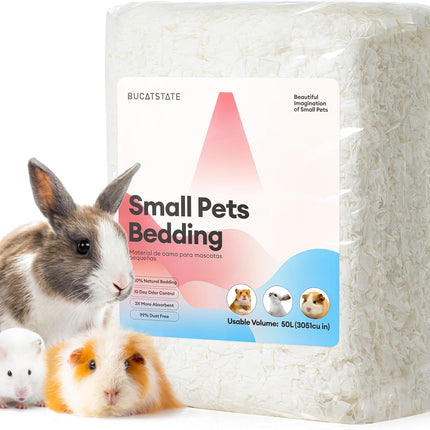 BUCATSTATE Hamster Litter, 50 L, Paper Bedding for Small Animals, Particularly Absorbent & 99.9% Dust-Free Small Animal Litter for Guinea Pigs, Rabbits, Pets, Mice, Gerbils, Rodents (White)