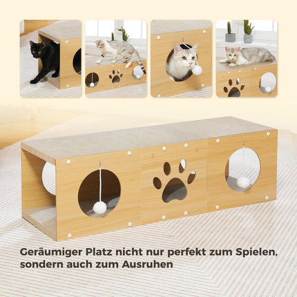 PETEPELA 100cm Kratzbrett Katzen,hochwertige Kratzpappe für Katzen, Kratz Katzen mit Spielball als Möbelschutz,Katzenzubehör beige