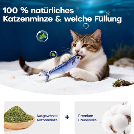 Potaroma Katzenspielzeug, interaktives elektrisches flatterndes Fisch-Spielzeug 3er-Set, wiederaufladbar mit Katzenminze & 3 Flattermodi, 18 cm, Stabiler Plüsch, automatische Bewegungsaktivierung