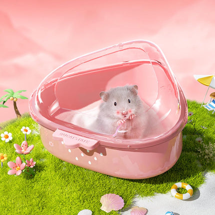 BUCATSTATE Hamster Sand Bathroom, Hamster Sand Bath Sandpit Toilet with Shovel Sand Dry Bath Container for Chinchilla, Golden Bears, Gerbil (STABERPINK-L)
