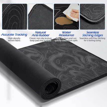 Gimars 4-in-1 XXL Gaming Mouse Mat with Gel Cushion, Ergonomic Wrist Rest Keyboard, 800 x 305 mm Mousepad, Table Mat, Gaming Accessories, Wrist Rest for PC, MacBook, Laptop, Topographic Map